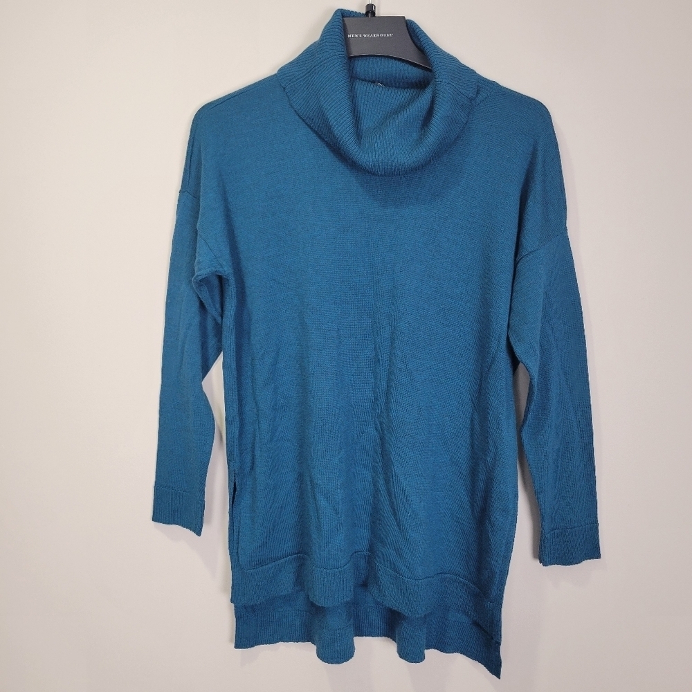 Eileen Fisher Sweater Womens Small Merino Wool Tunic Turtleneck Blue